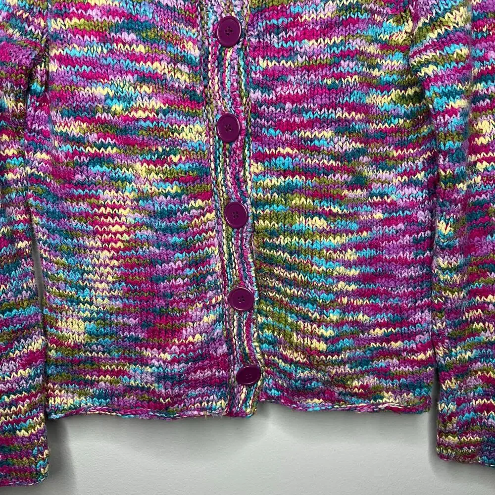 VTG Talbots Petite S‎ Rainbow Cardigan Sweater Artsy Marled Knit Y2K Granny Boho